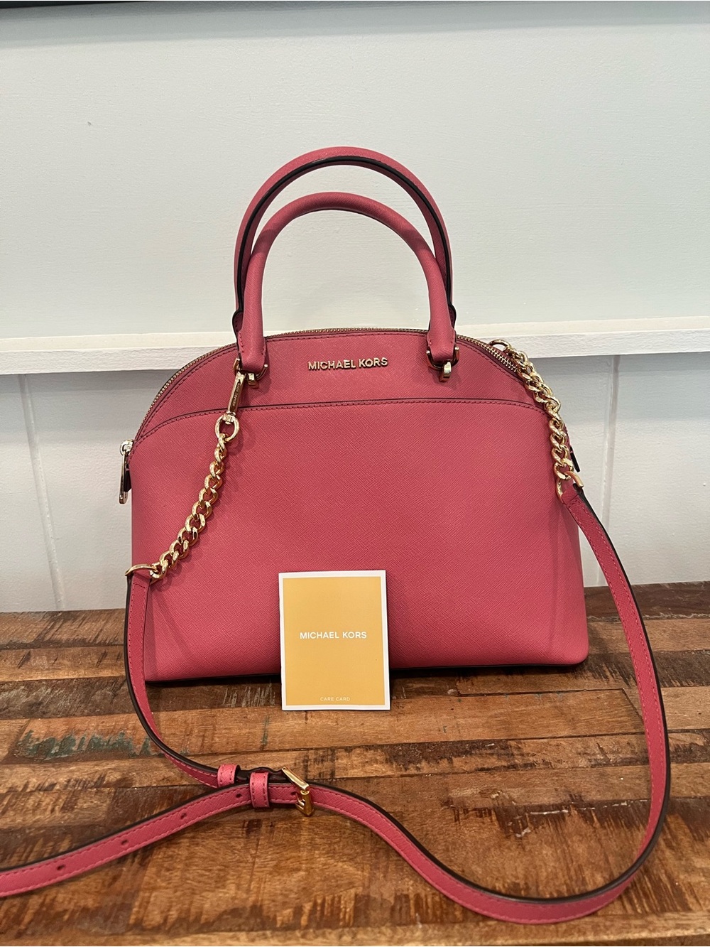Michael Kors Pink Dome Satchel with Gold Chain Strap